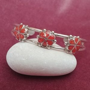 Southwestern Silver & Coral Cuff Bracelet